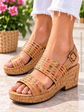 VANELi Cork Wedge Sandals 7.5N Multicolor Leather Slingback NWT